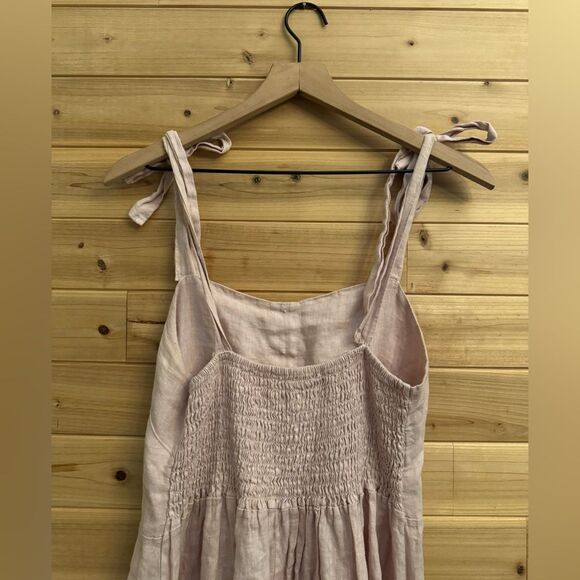 Francesca Bettini Size Medium Linen Tie Shoulder Smocked Coquette Maxi Dress - Picture 11 of 13